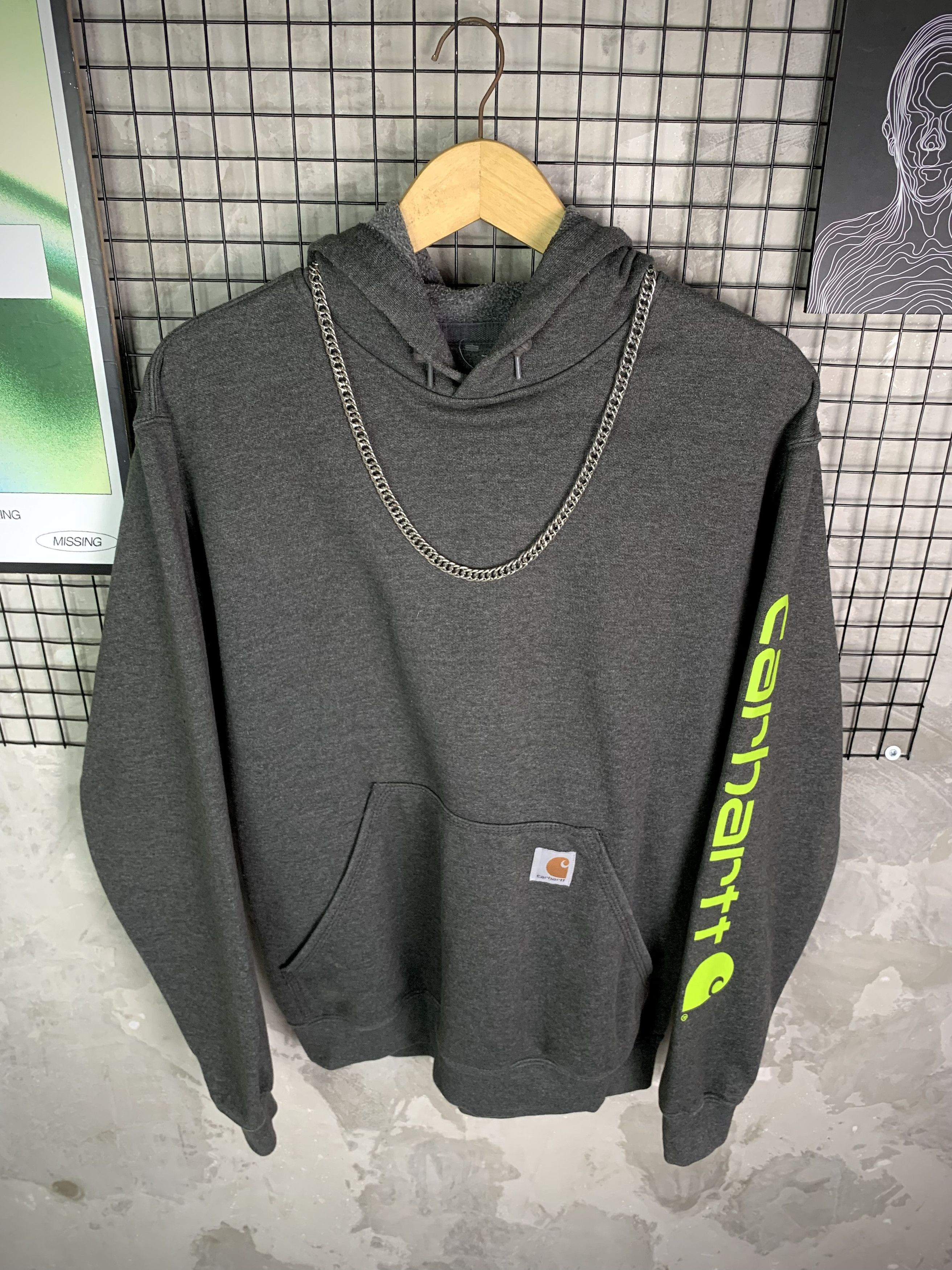 Carhartt VTG Carhartt Workwear Neon Graphic Pullover Hoodie Size US S / EU 44-46 / 1 - 3 Thumbnail