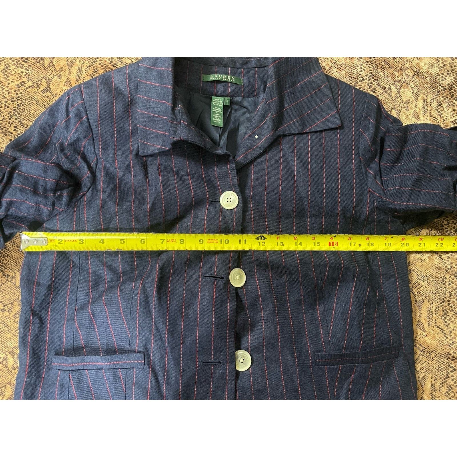 Ralph Lauren RALPH LAUREN Navy PinStriped Cropped Jacket Linen 12 Size XL / US 12-14 / IT 48-50 - 5 Thumbnail