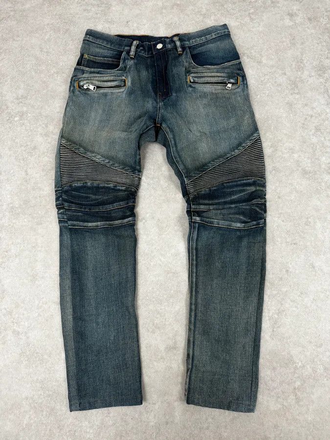 Balmain 2000s Balmain Blue Washed Biker Technical Jeans Size US 32 / EU 48 - 1 Thumbnail
