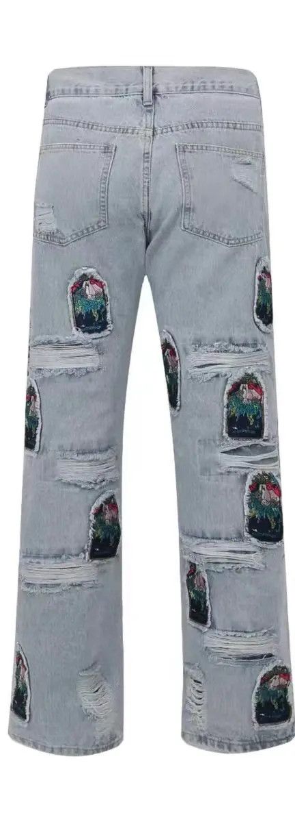 VIBE High Street Washed Ripped Patched Embroidered Jeans Size US 32 / EU 48 - 5 Thumbnail