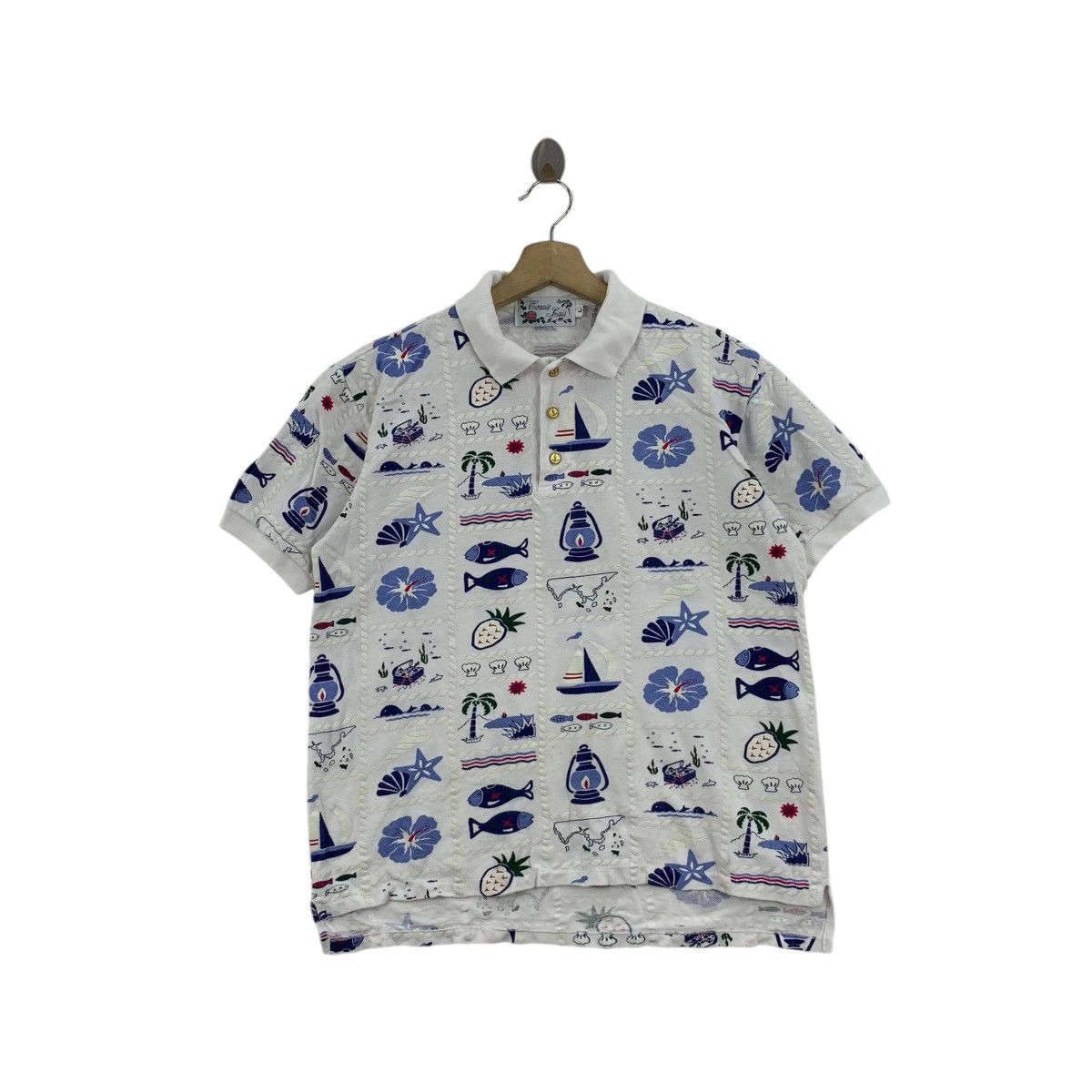 Vintage Vintage CONNIE LUIS PARIS AOP Nature Polo Tee Shirt Top Size L / US 10 / IT 46 - 1 Thumbnail