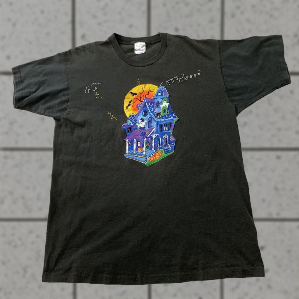 Vintage VINTAGE MegaTex Halloween 90s Single Stitch Shirt Men XL Black 3D Art Ghost Stitch Made USA United States Crew Neck Short Sleeve Cotton T-Shirt Size US XL / EU 56 / 4 - 1 Thumbnail