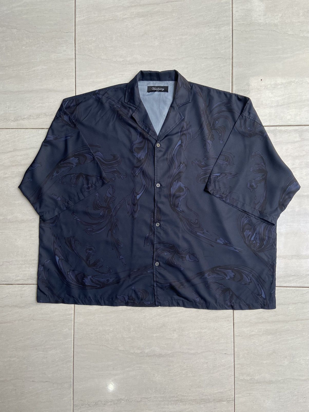 image of Designer Unrelaxing Design Patterned Shirt in Navy, Men's (Size 2XL)