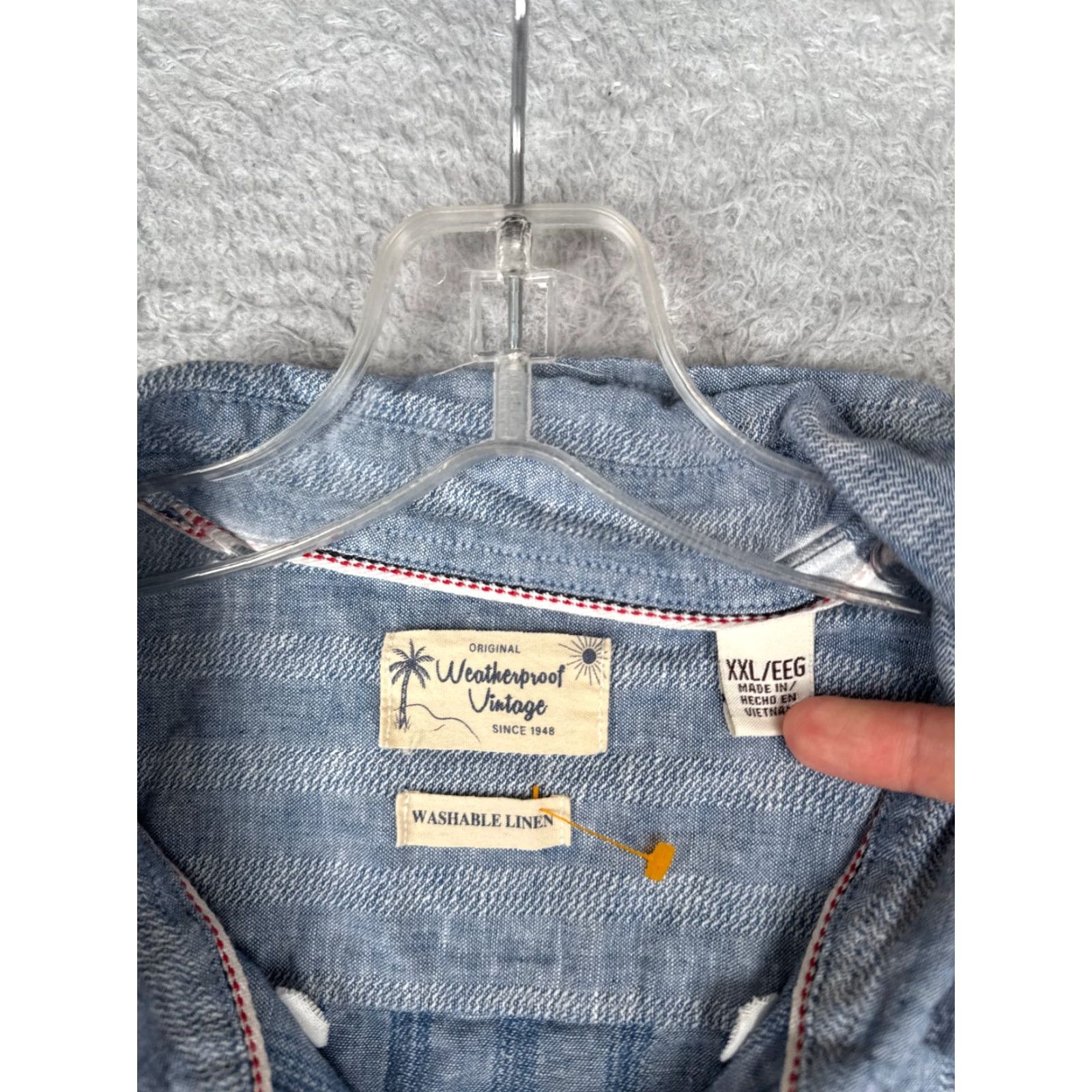 Weatherproof VINTAGE Weatherproof Shirt Weatherproof Vintage Shirt Adult 2XL Blue Stripe Button Up Linen Hawaiian Size US XXL / EU 58 / 5 - 7 Thumbnail