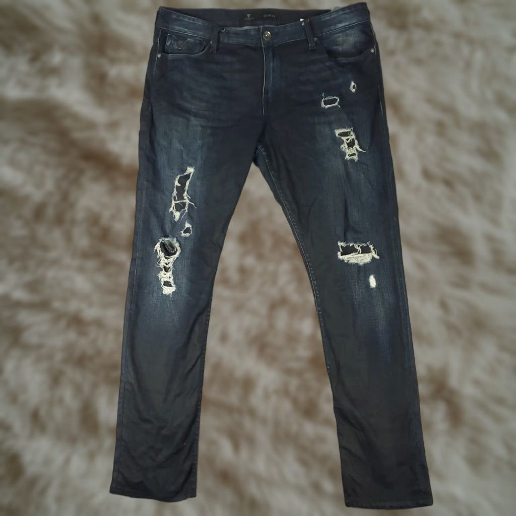 Guess GUESS Jeans Men's 38x32 Blue Distressed Tapered Slim Denim Pants Regular Fit Size US 38 / EU 54 - 1 Thumbnail