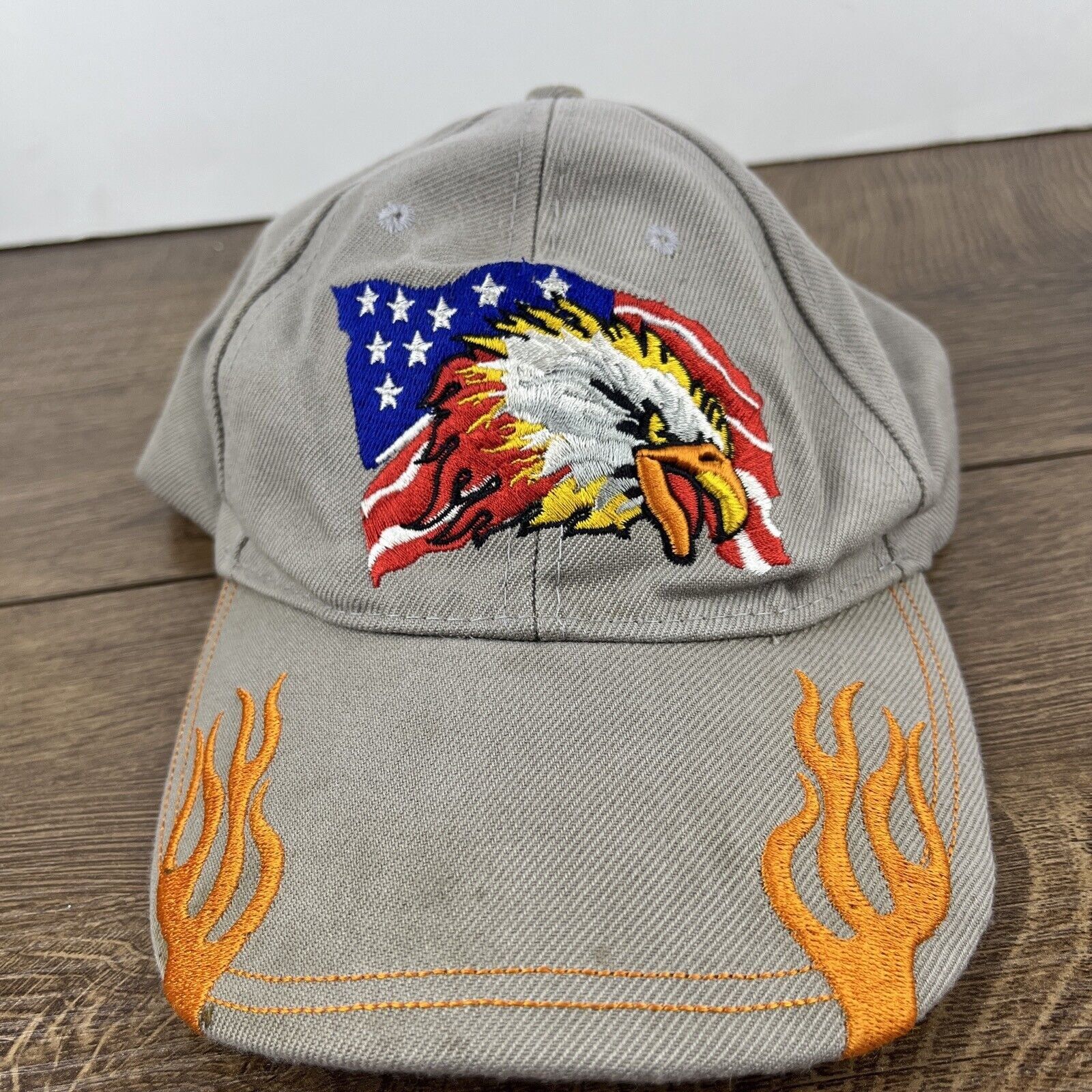 Other Bald Eagle Hat USA Flag Flames Hat Gray Hat Adjustable Adult Size ONE SIZE - 4 Thumbnail