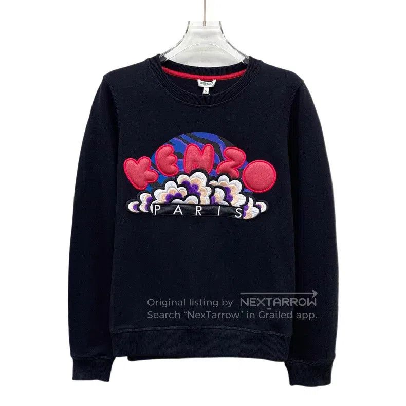 Kenzo Black Logo Embroidered Round Neck Long Sleeve Sweate