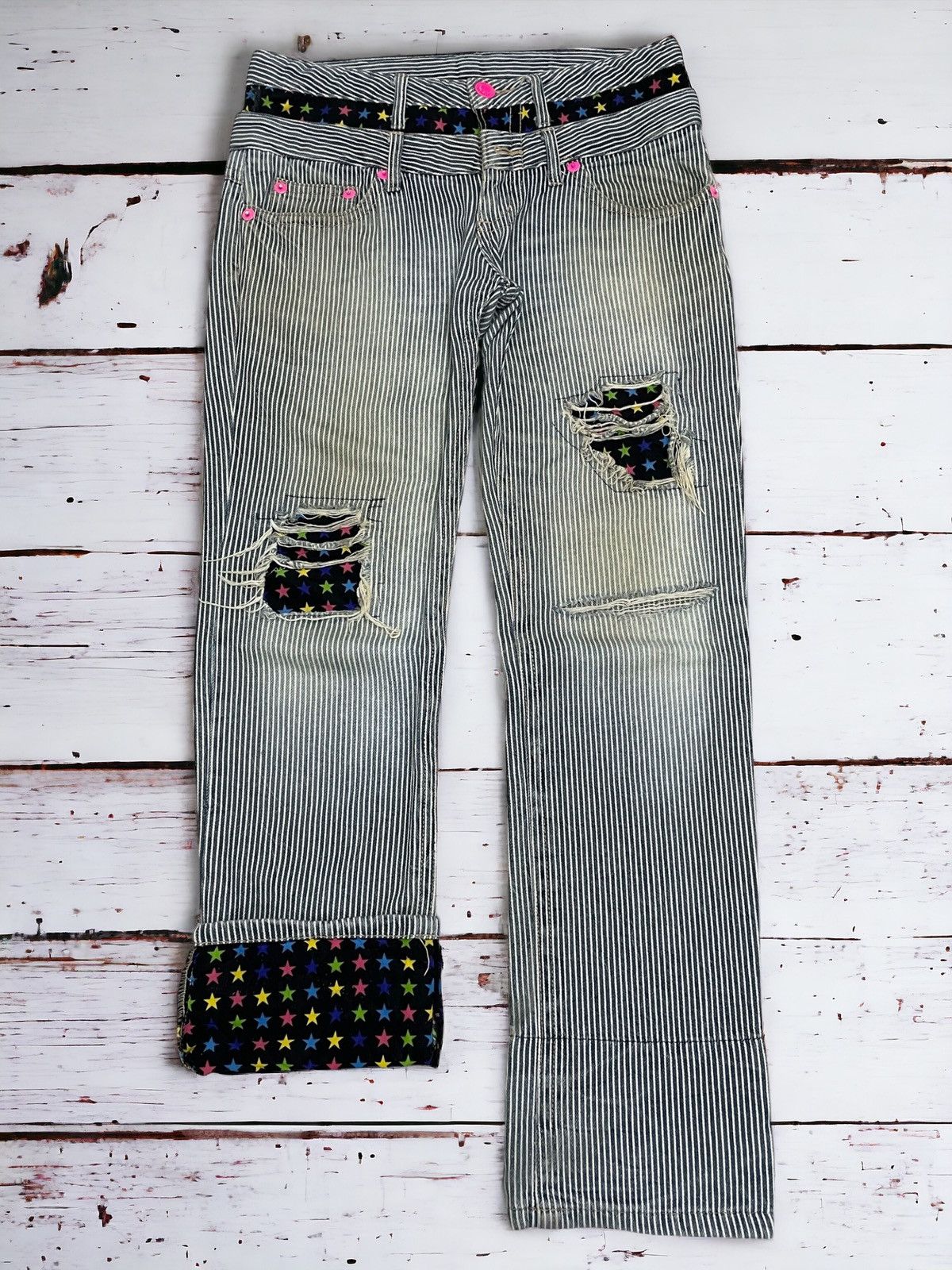 Hysteric Glamour × Japanese Brand Double Waist Distressed Tartan Plaid Star Junya Style Size US 31 - 1 Thumbnail