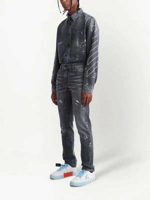 Off-White o1gr1nt0125 Diag Outline Paint Skinny Jeans in Vintage Grey Size US 37 - 3 Thumbnail