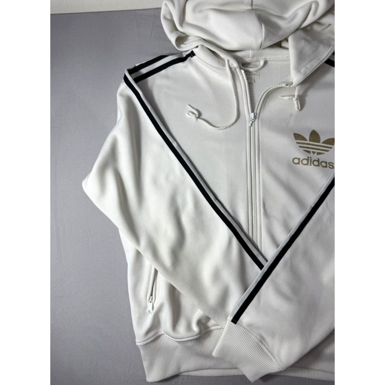 Adidas Adidas Originals White Zip Hoodie Mens Large Trefoil Logo Full Zip Jacket Size US L / EU 52-54 / 3 - 7 Thumbnail