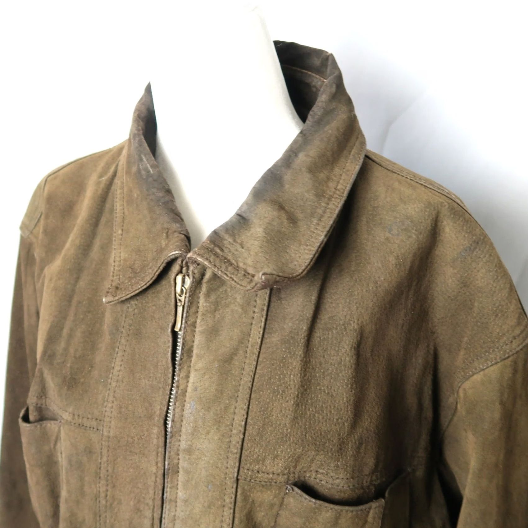 Olive VINTAGE Penman's bomber jacket L Green suede leather zip front Mens 1990s Size US L / EU 52-54 / 3 - 2 Thumbnail