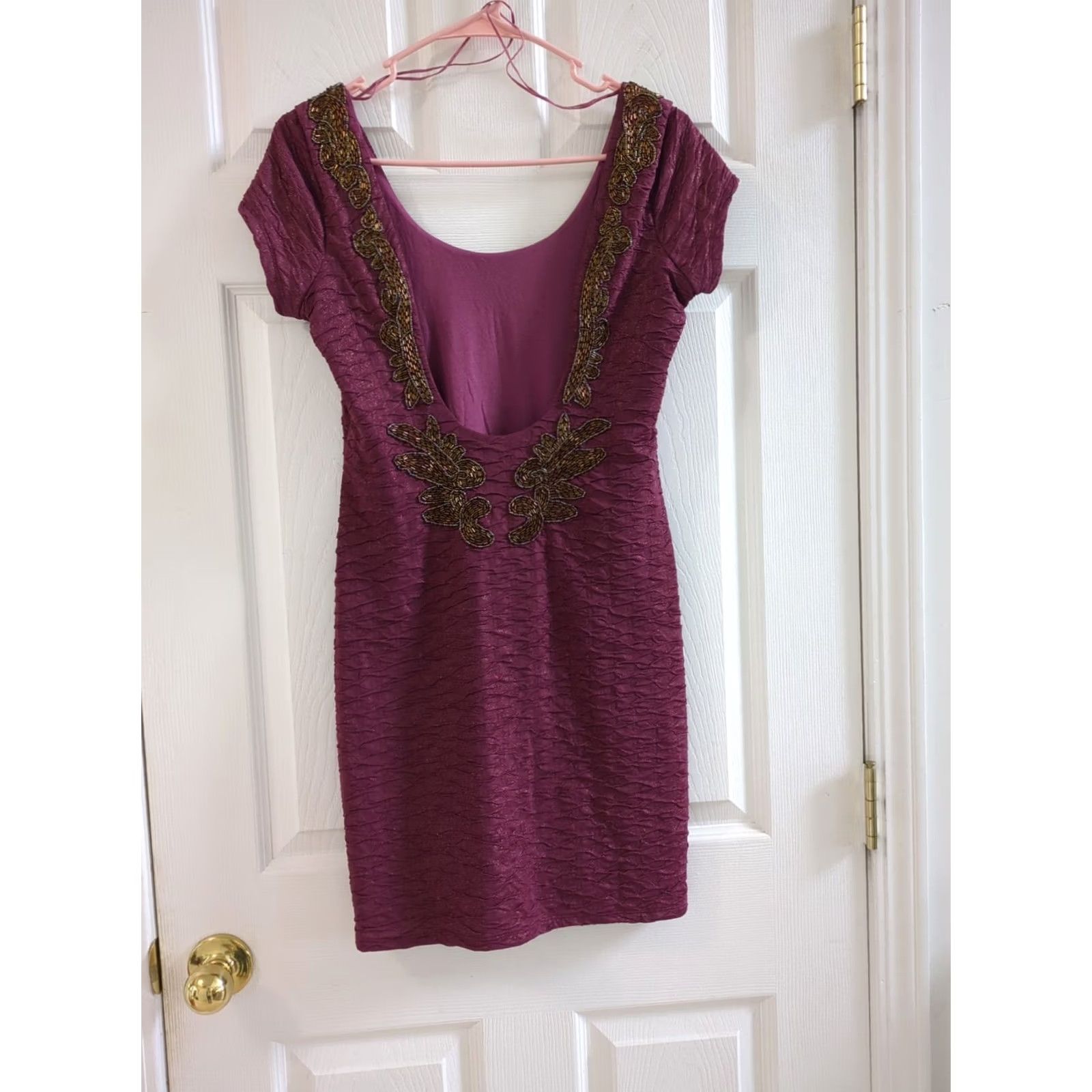 Free People Free People Beaded Wild Plum Mini Bodycon Dress Short Sleeve Women Size S NWT NWT Size S / US 4 / IT 40 - 6 Thumbnail