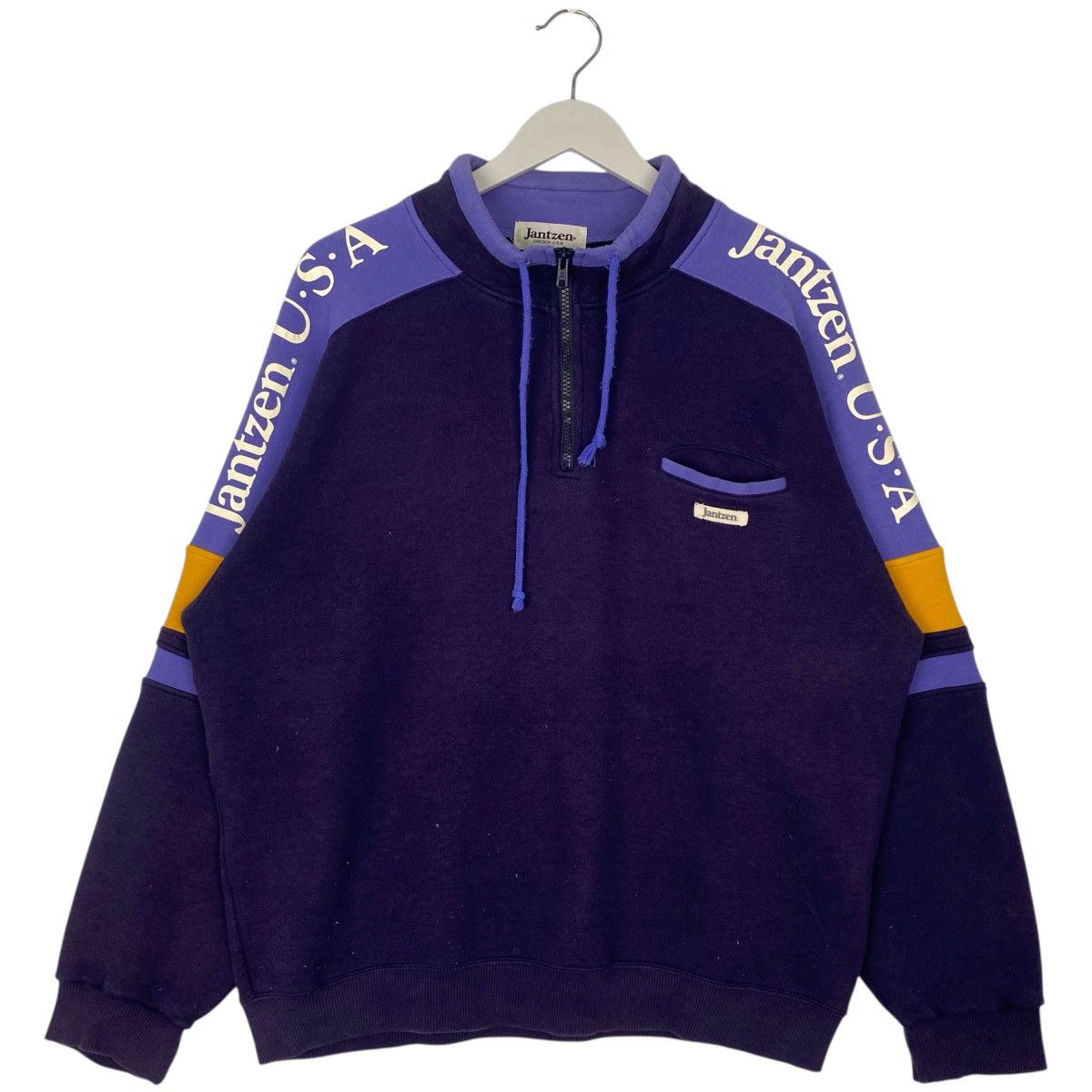 Vintage Vintage 90s Jantzen Sweatshirt Half Zip Collar Purple SizeLL Size US L / EU 52-54 / 3 - 1 Thumbnail