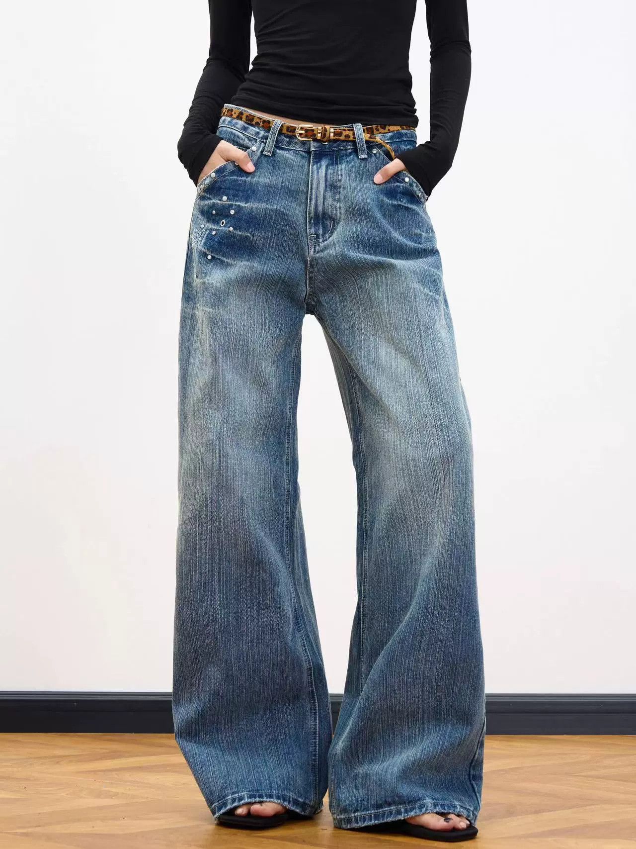 Vintage Vintage rivet washed distressed lightning jeans Size US 32 / EU 48 - 1 Thumbnail