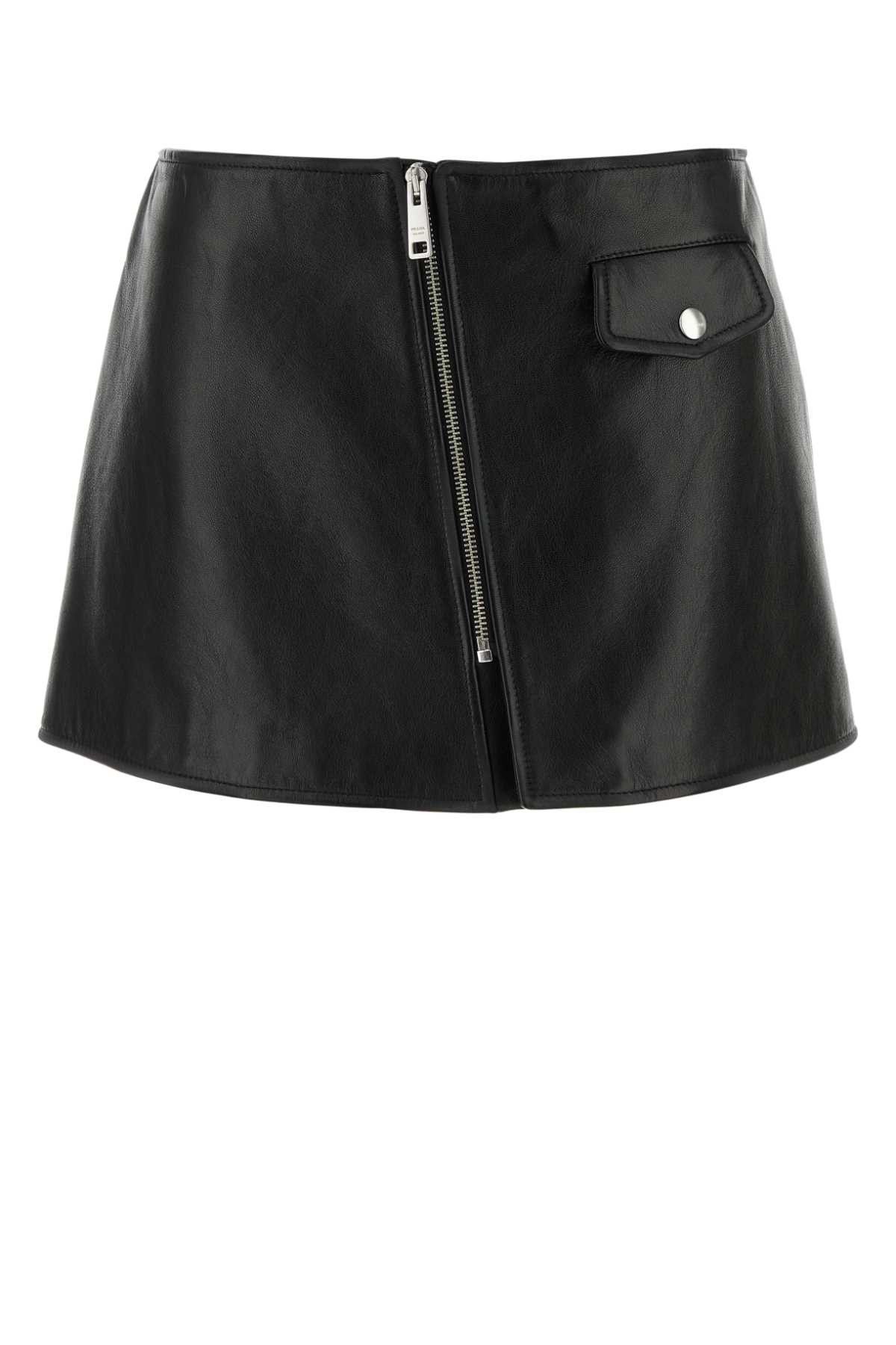 Prada Black Leather Mini Skirt Size 28" / US 6 / IT 42 - 1 Thumbnail