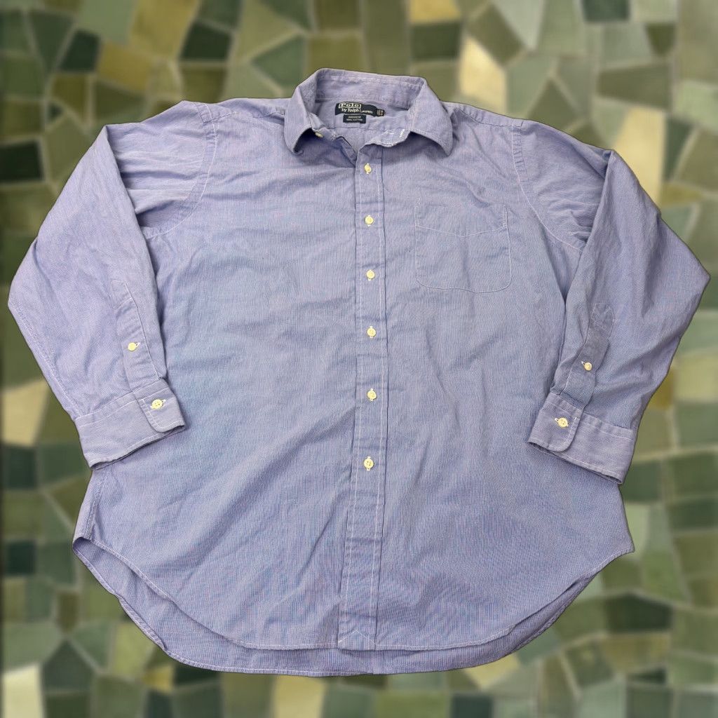 Polo Ralph Lauren VINTAGE Polo Ralph Lauren Shirt Men 16 Dress Shirt Blue Gingham 34/35 90s Mens Open Collar Size US L / EU 52-54 / 3 - 1 Thumbnail