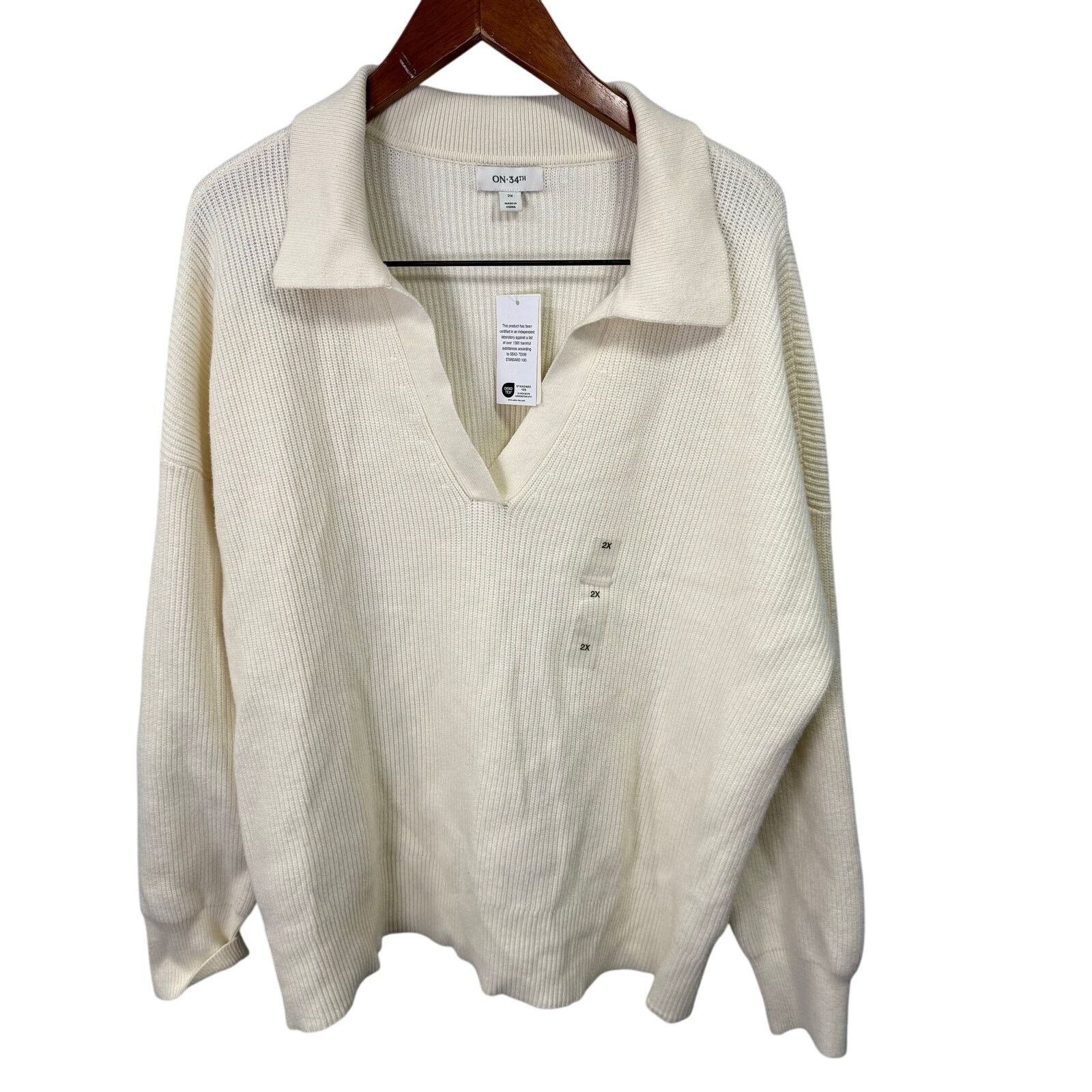 Macys On 34th Macys Plus Sweater sz 2X Collared Cream NEW #G589 Size XXL / US 16-18 / IT 52-54 - 1 Thumbnail