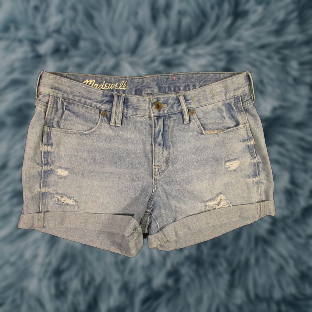 Madewell Madewell Shorts Womens 27 Relaxed Mid-Length Folded Hem Distressed Denim 30x4 Blue 5-Pocket Style Cut-Off Casual Summer Womens Size 27" / US 4 / IT 40 - 1 Thumbnail