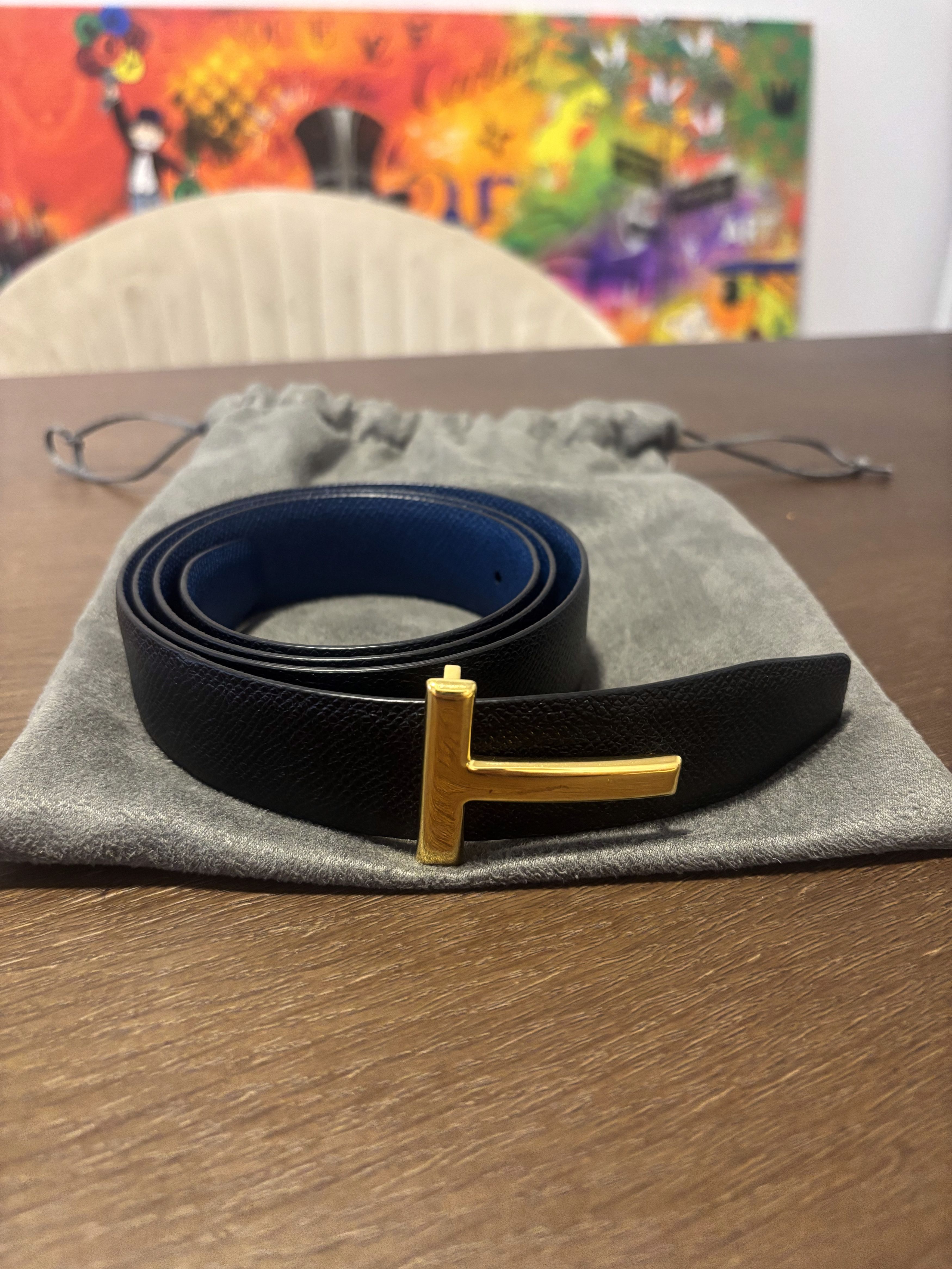 Tom Ford Tom Ford GRAIN LEATHER T ICON BELT Size 42 - 1 Thumbnail