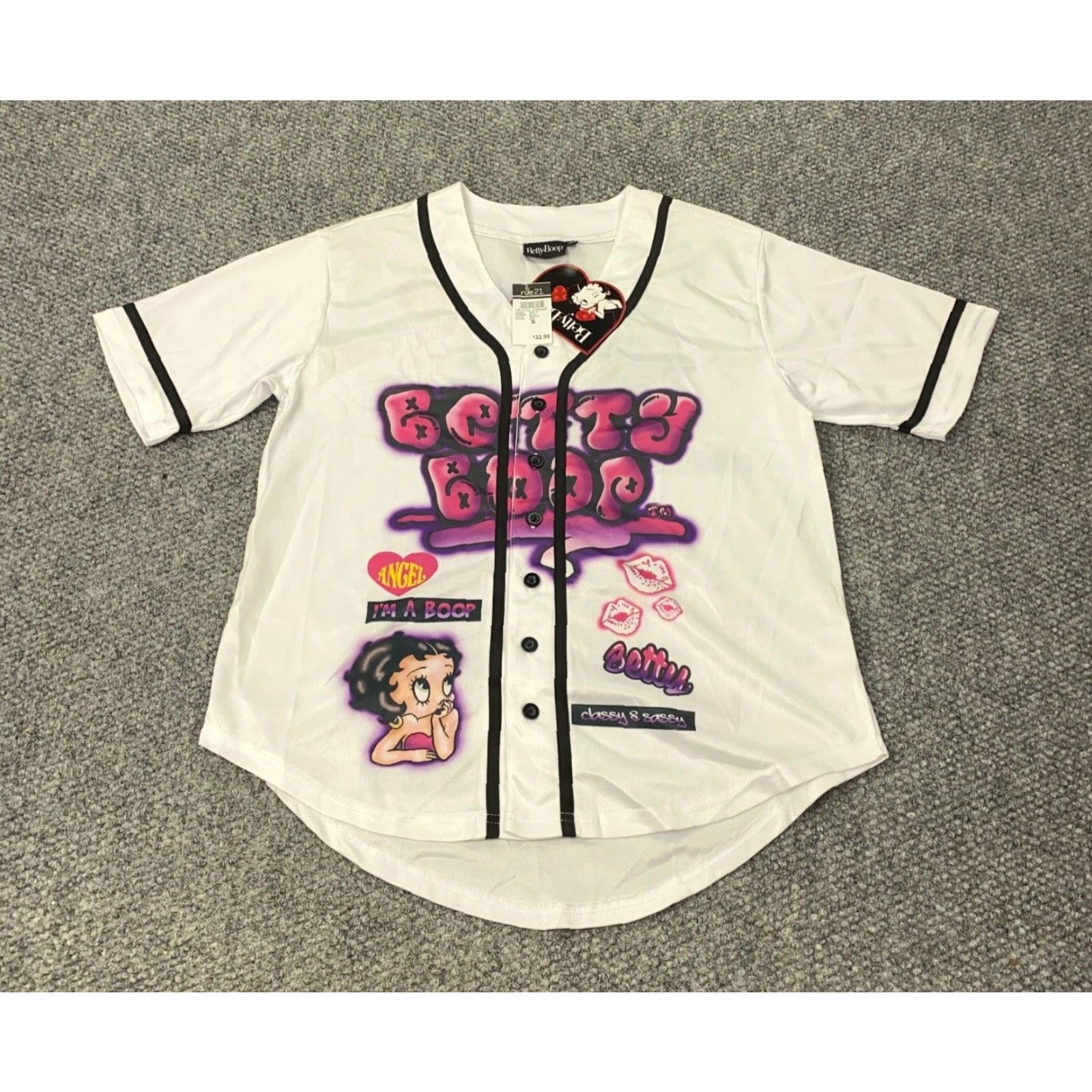 Vintage Betty Boop Baseball Jersey Mens Small White Button Up Art Graffiti NWT Size US S / EU 44-46 / 1 - 2 Thumbnail