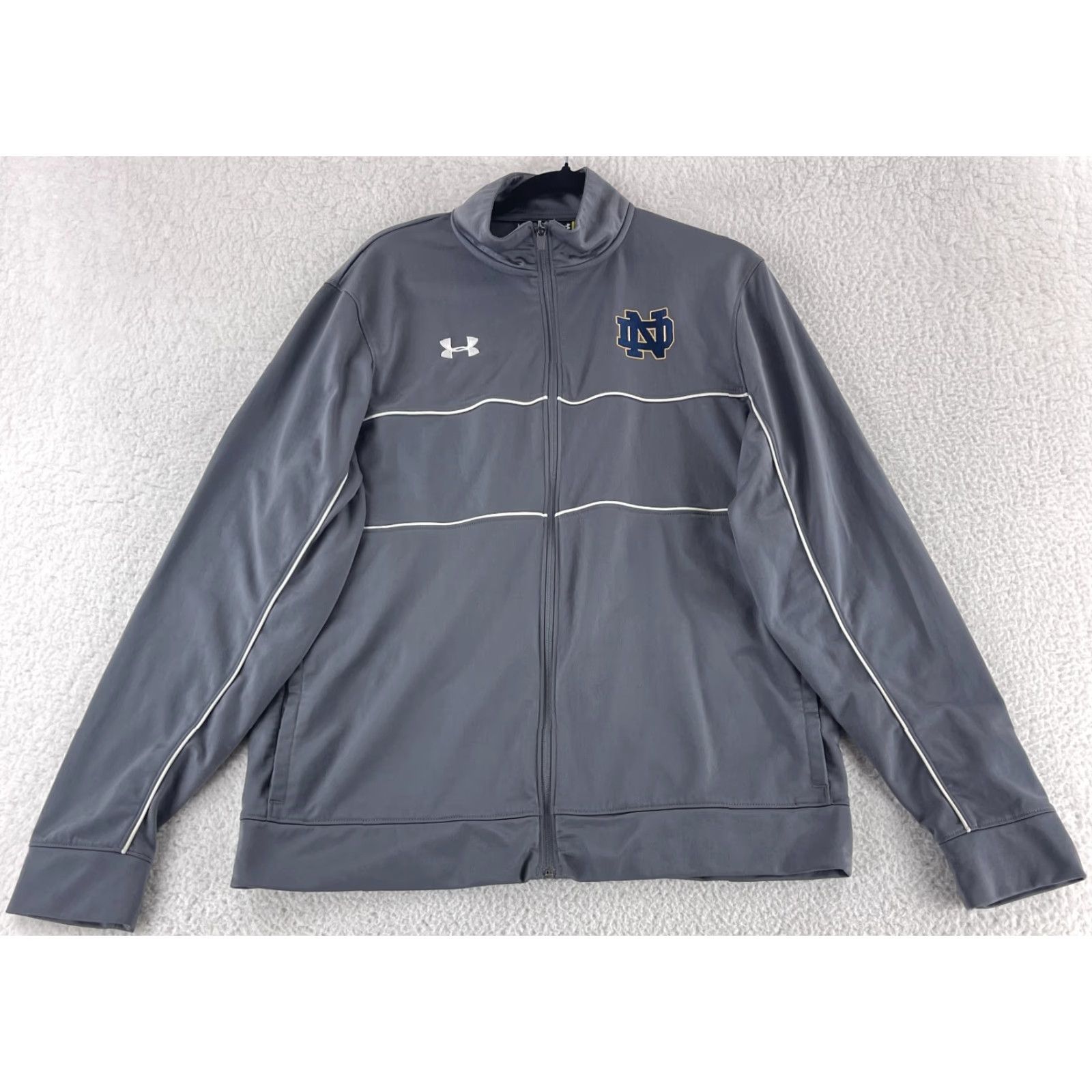 Under Armour Under Armour Basketball Jacket Mens Large Gray Full Zip Long Sleeve Notre Dame Size US L / EU 52-54 / 3 - 2 Thumbnail