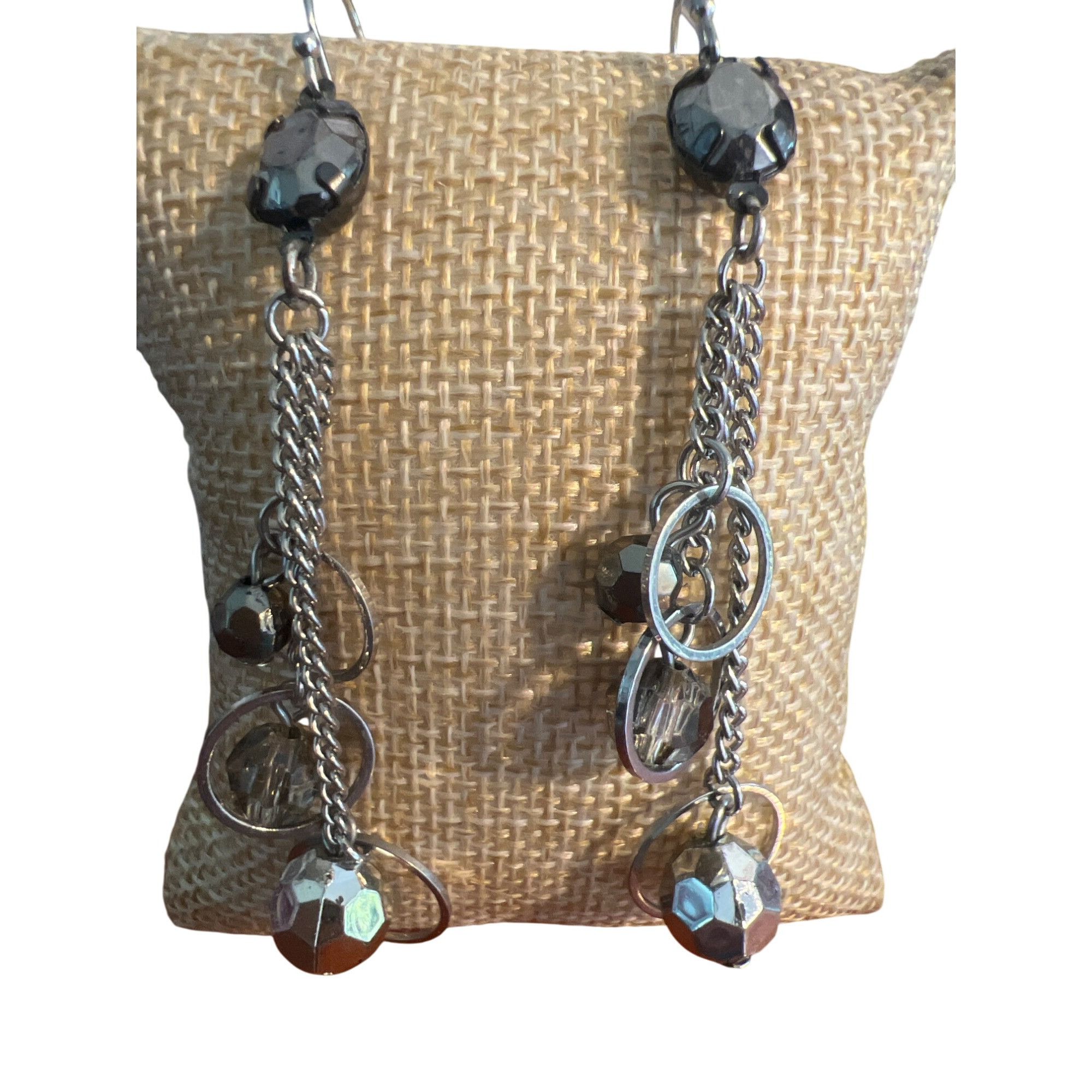Other Silver Tone Dangle Earrings Multi Chain Open Circles Rhinest Size ONE SIZE - 1 Thumbnail