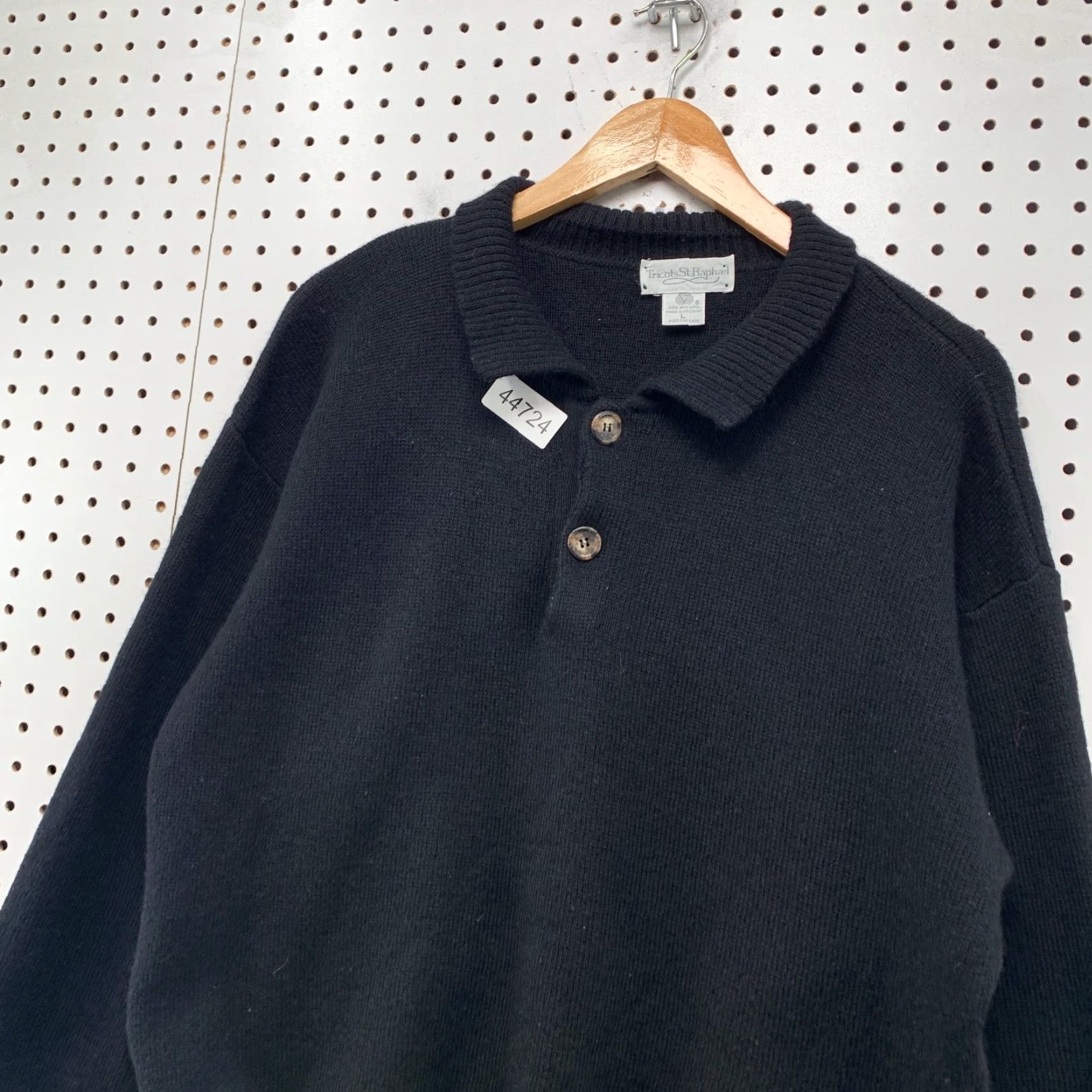Vintage Vintage Tricots St Raphael Wool Sweater Mens Large Black Collared Leather Elbow Size US L / EU 52-54 / 3 - 4 Thumbnail