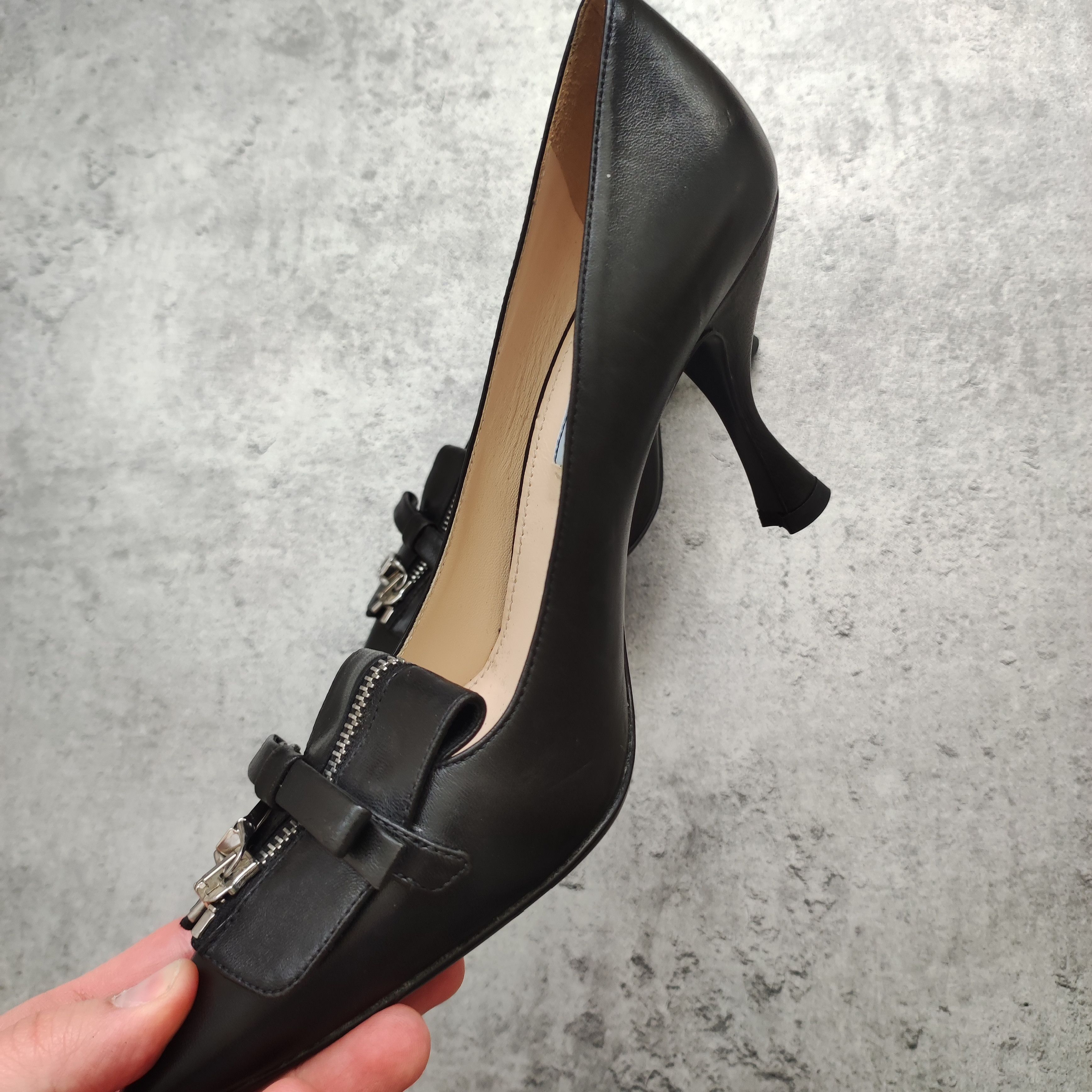 Prada Prada Milano 90s Classic Black Zipper Leather Heels Size US 7 / IT 37 - 7 Thumbnail