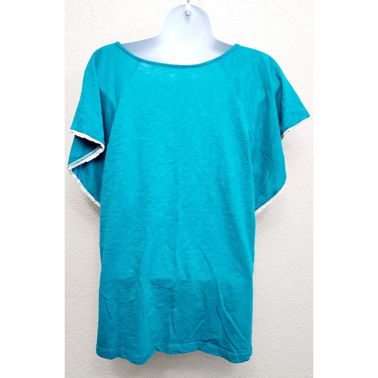 Other Fresh Teal Blue Short Flutter Sleeve Lace Bodice Top Medium Size M / US 6-8 / IT 42-44 - 4 Thumbnail