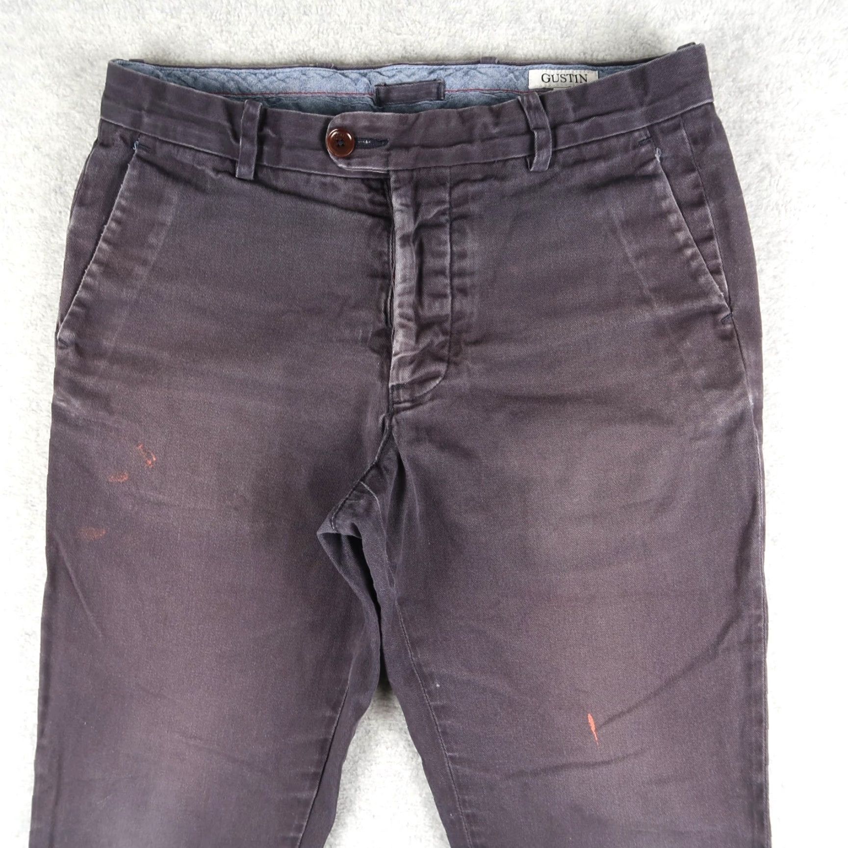 Gustin GUSTIN Pants Men 33 Blue Twill Chino Slim Straight Button Fly Casual Preppy Mens Size US 33 - 3 Thumbnail