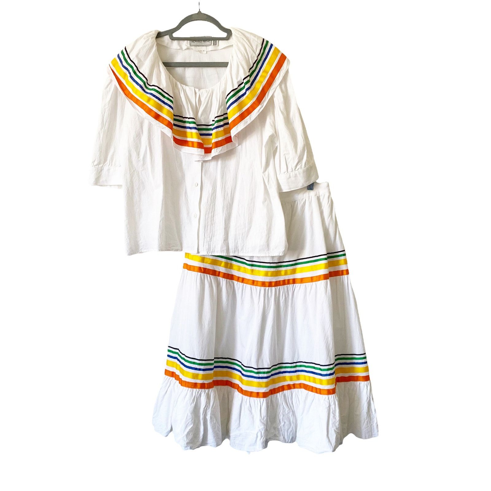 Vintage Vintage Howard Wolf Mexican Ruffle Collar Skirt Set Size XL / US 12-14 / IT 48-50 - 11 Thumbnail