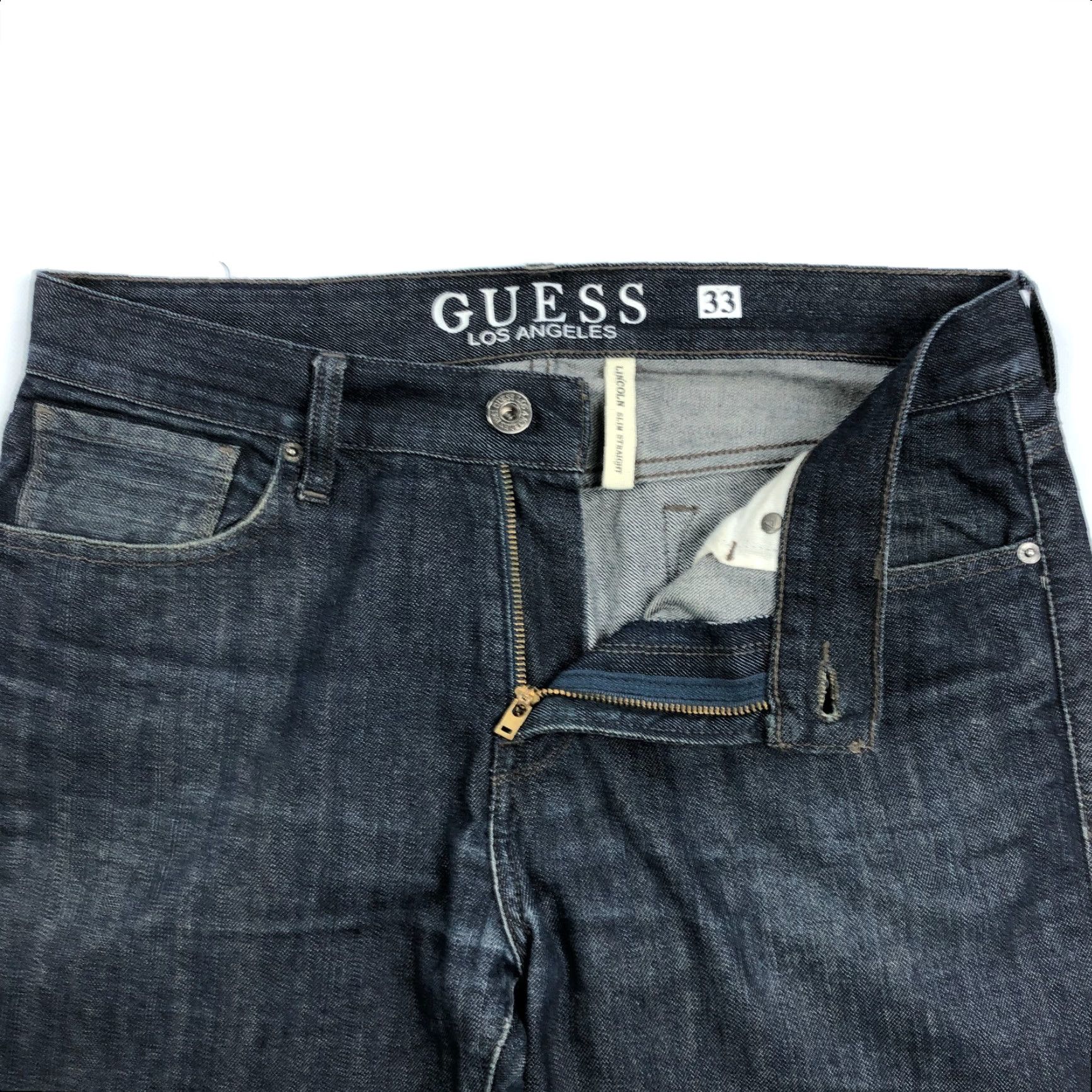 Guess Guess Jeans Mens Jeans 33x33 Blue Denim Pants Lincoln Slim Straight Distressed 5-Pocket Mens Regular Standard Fit WW00 Size US 33 - 2 Thumbnail