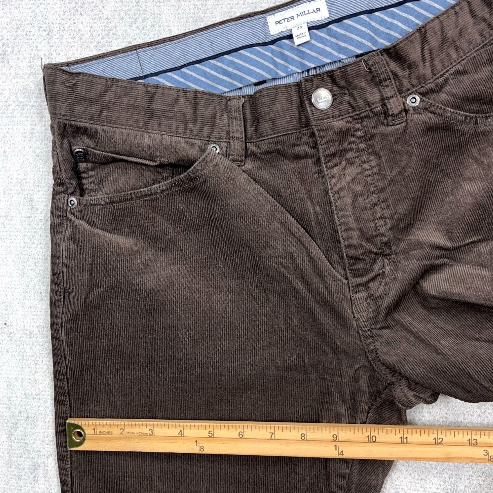 Peter Millar Peter Millar Corduroy Pants Men 33x28 Dark Brown Chino Dress Utility Chocolate Charcoal Brown Cotton Straight Flat Front 5-Pocket Regular Size US 33 - 7 Thumbnail