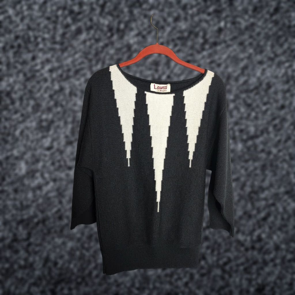 Vintage VINTAGE Laura by Alyzia M Pullover Knit Sweater Black White David Rose Style Sweater Womens M Black 1980s Full Set Clothing Size M / US 6-8 / IT 42-44 - 1 Thumbnail