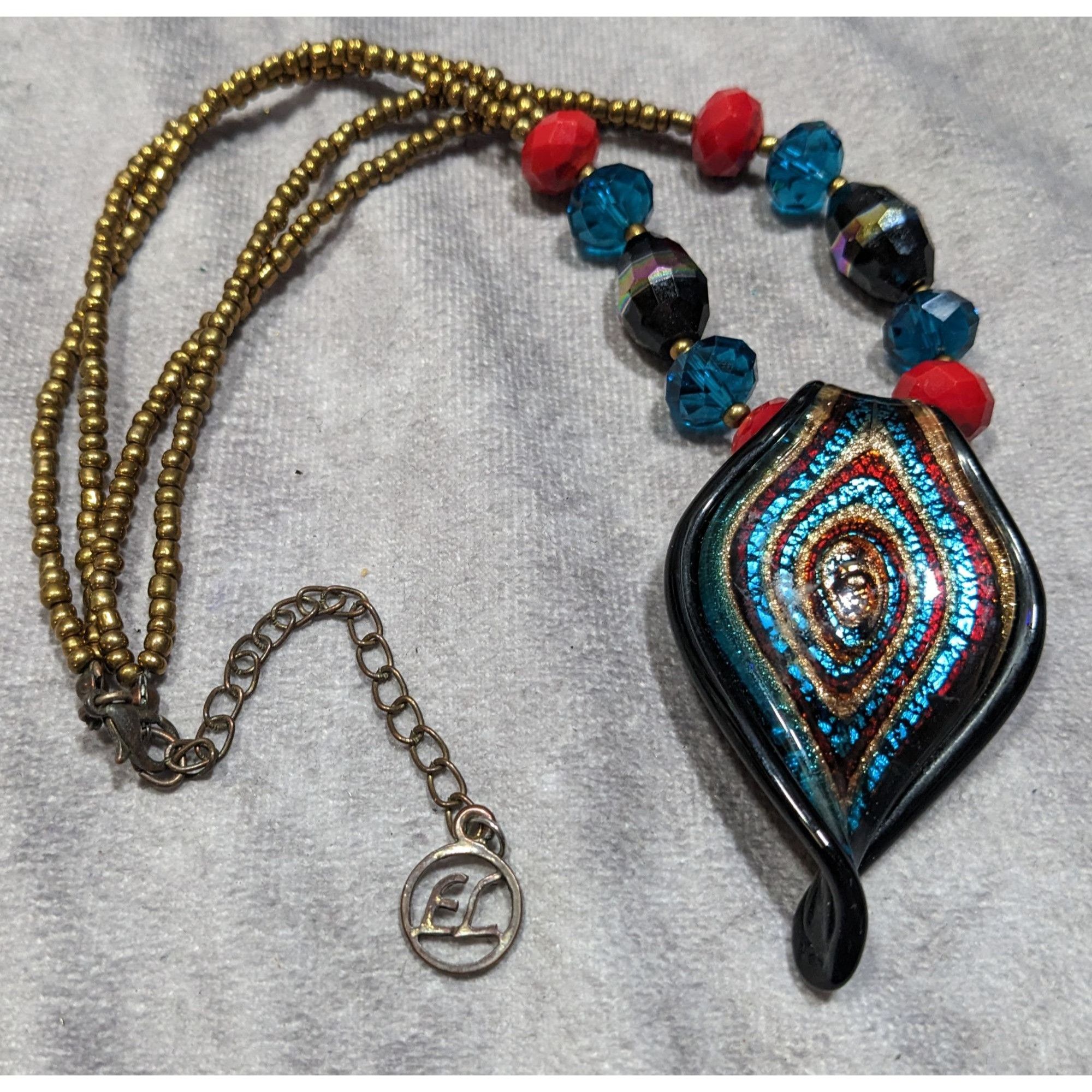 Other Erica Lyons Blue And Gold Tone Abstract Glass Necklace Size ONE SIZE - 6 Thumbnail