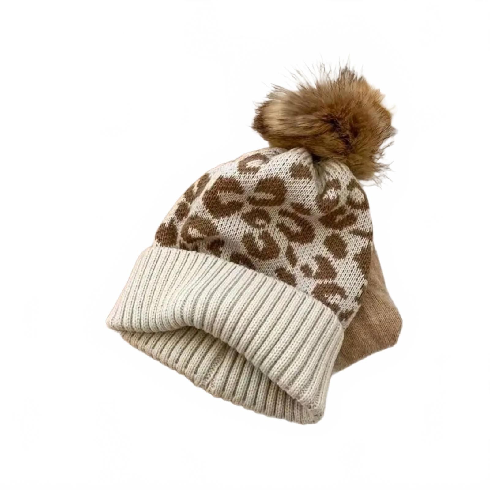 Designer Leopard Beanie Fur Pom Pom Hat NWT Size ONE SIZE - 1 Thumbnail