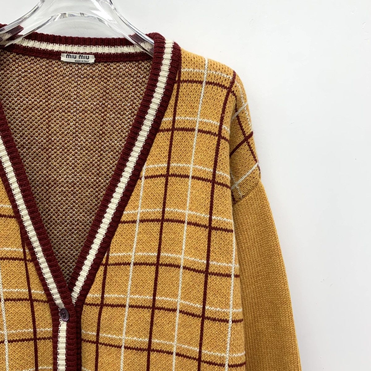 Miu Miu Miu Miu Brown Plaid Wool V-Neck Single-Breasted Cardigan Size M / US 6-8 / IT 42-44 - 3 Thumbnail