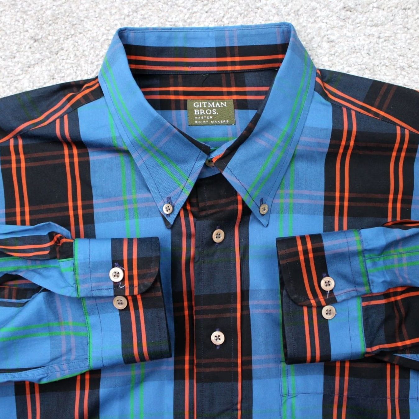 Vintage Gitman Bros Shirt Mens XL Blue/Orange/Black 100% Cotton Long Sleeve Button-Down Model: Sportsman Vintage: No Size US XL / EU 56 / 4 - 2 Thumbnail