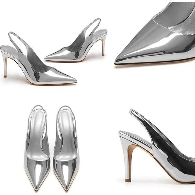 Other HeelChic Women's 6.5 Silver Mirror Slingback Pointy Pumps Size US 6.5 / IT 36.5 - 2 Thumbnail