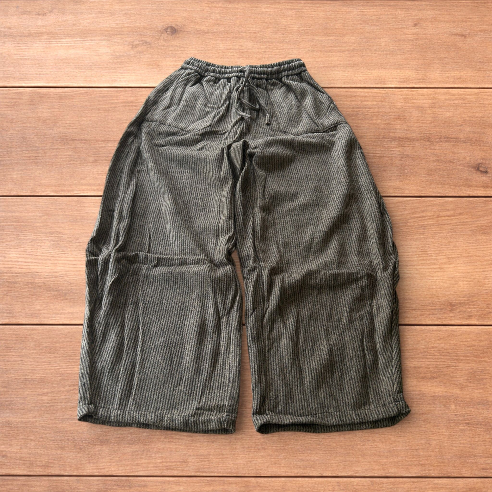 Japanese Brand Baggy wide leg woolly lounge pants w. stripes in brown. Size US 32 / EU 48 - 1 Thumbnail
