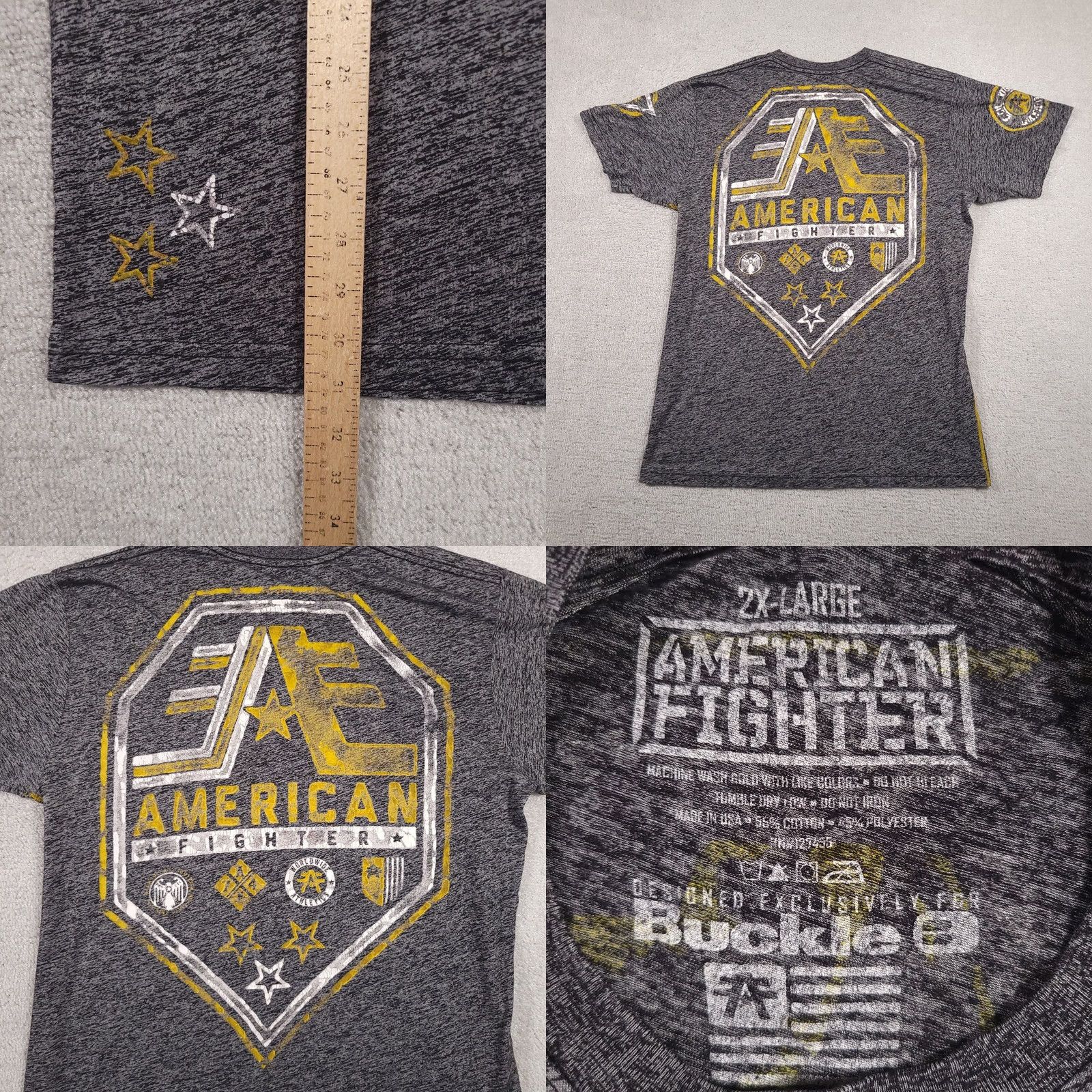 Affliction VINTAGE American Fighter Affliction T-Shirt Mens 2XL Gray BKE Double Sided Graphic USA Size US XXL / EU 58 / 5 - 9 Thumbnail