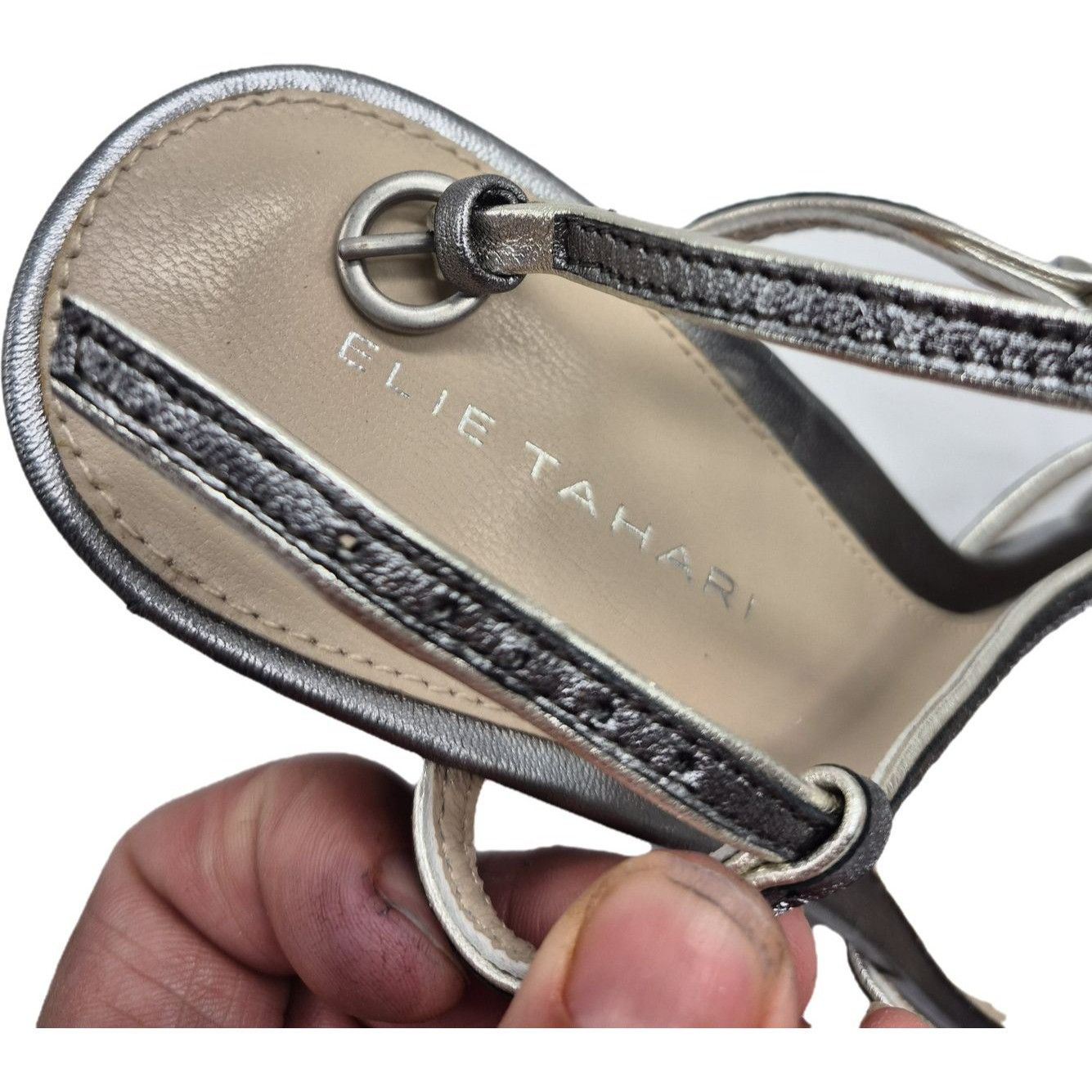 Elie Tahari Elie Tahari Silver Metallic Strappy Wedge Heeled Sandals Wom Size US 8.5 / IT 38.5 - 7 Thumbnail
