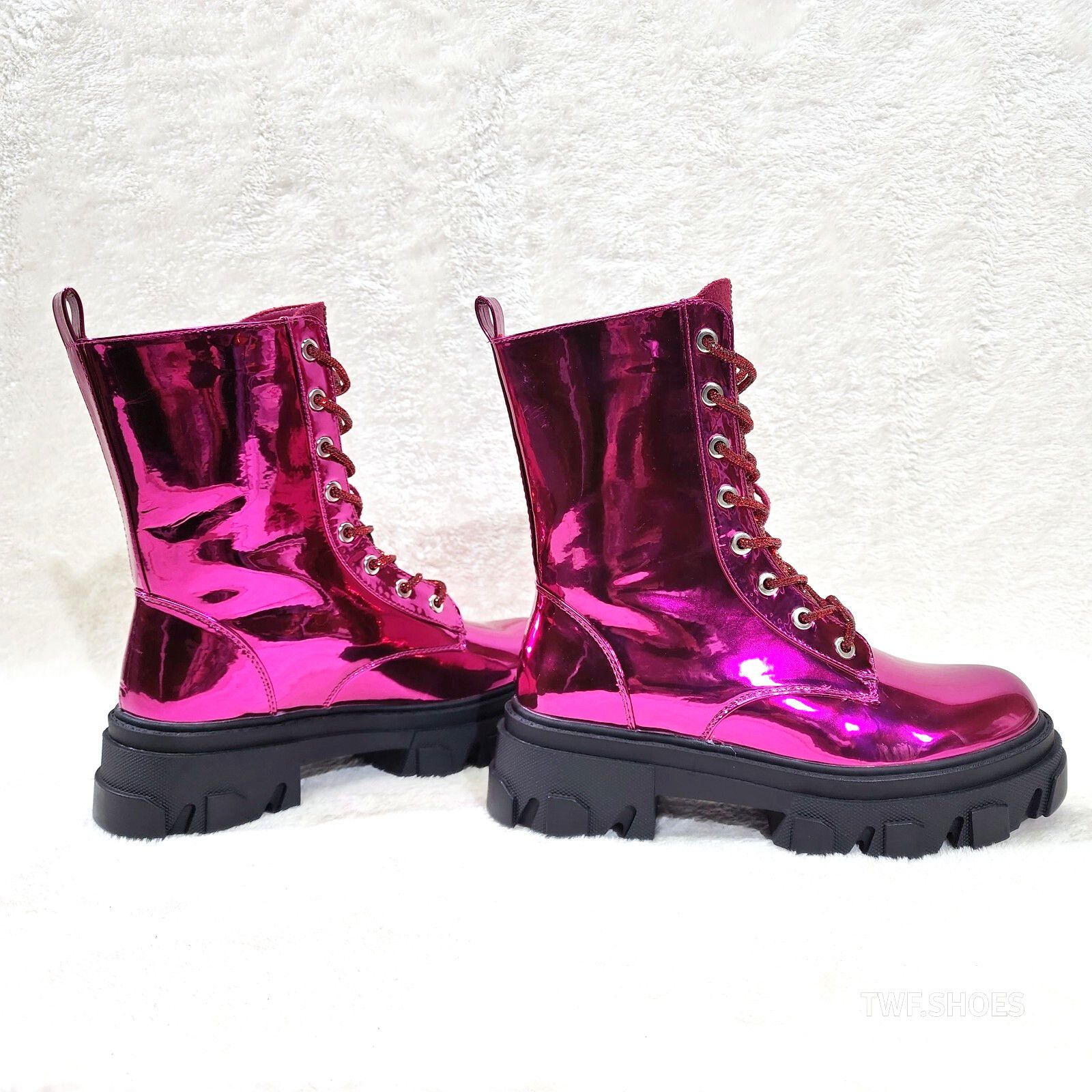 Other Rowan Metallic Pink Combat Ankle Boots Iridescent Rhinestone Size US 6 / IT 36 - 3 Thumbnail