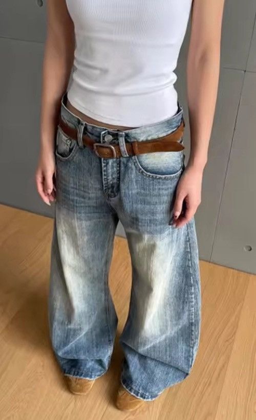 Jean Faded Blue Wide-Leg Jeans -Streetwear & Casual Style Size 27" / US 4 / IT 40 - 1 Thumbnail
