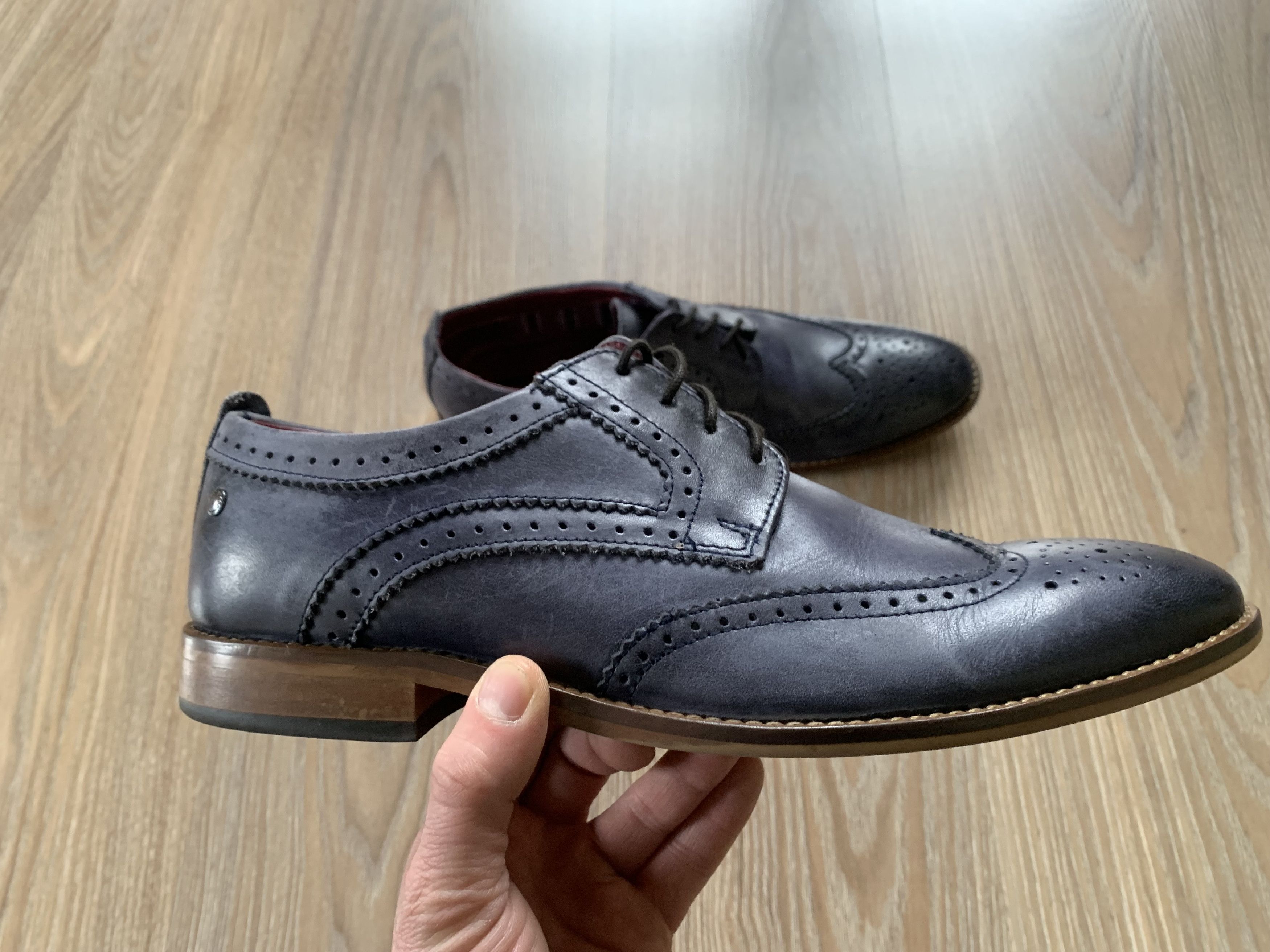 Base London Base London Motif Blue Leather Brogue Derby Shoes Size US 9 / EU 42 - 4 Thumbnail
