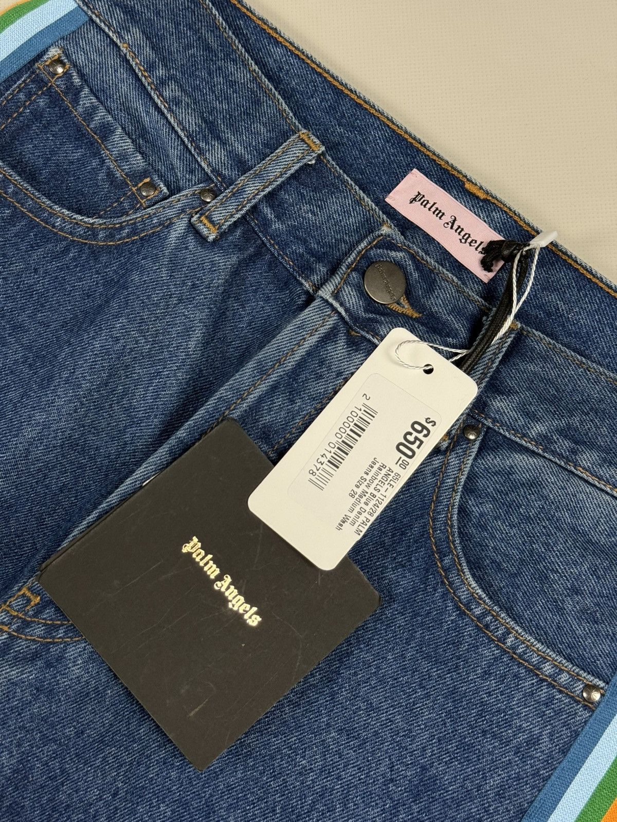 Palm Angels BNWT! Palm Angels Blue Denim Rainbow Medium Wash Jeans Pants Size 28" / US 6 / IT 42 - 10 Thumbnail