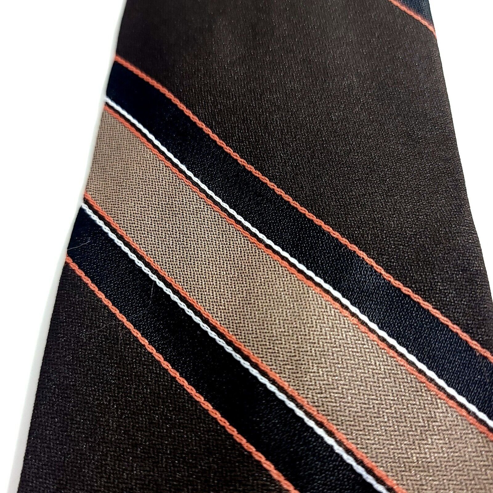 Vintage Essex Row Brown Tan Orange Striped Short Tie Size ONE SIZE - 2 Thumbnail