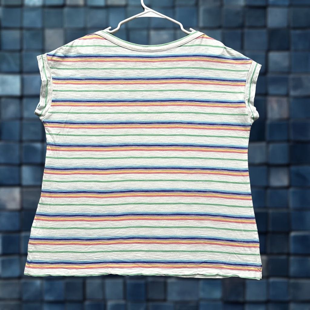 Talbots Talbots Top Womens 1X Plus Rainbow Striped Button Shoulder Tee Boat Neck EUC Size XL / US 12-14 / IT 48-50 - 1 Thumbnail