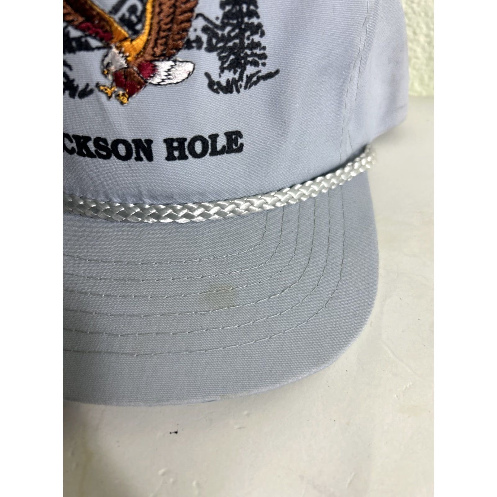 Vintage Jackson Hole Wyoming Strap Back Trucker Hat Gray Eagle Woods Mountains Adjust Size ONE SIZE - 2 Thumbnail