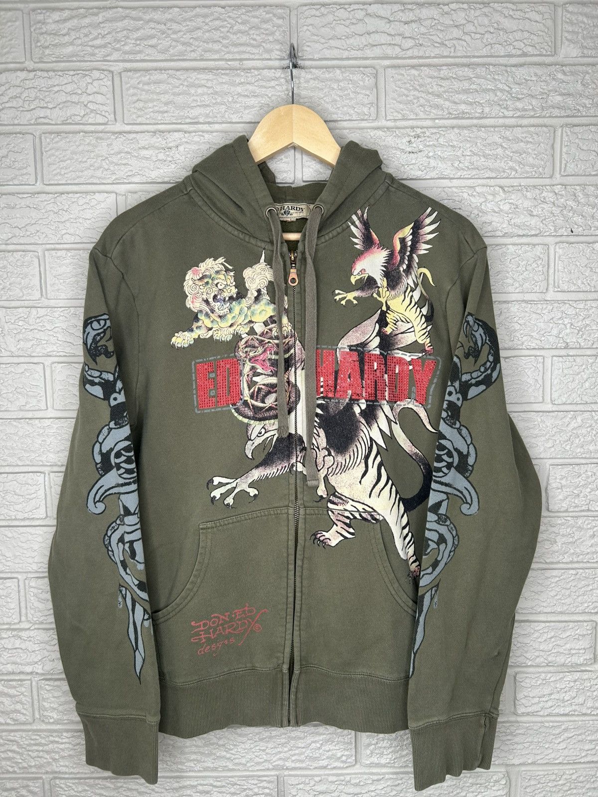 Vintage Ed Hardy Snakes Eagles Lions Rhinestone Hoodie